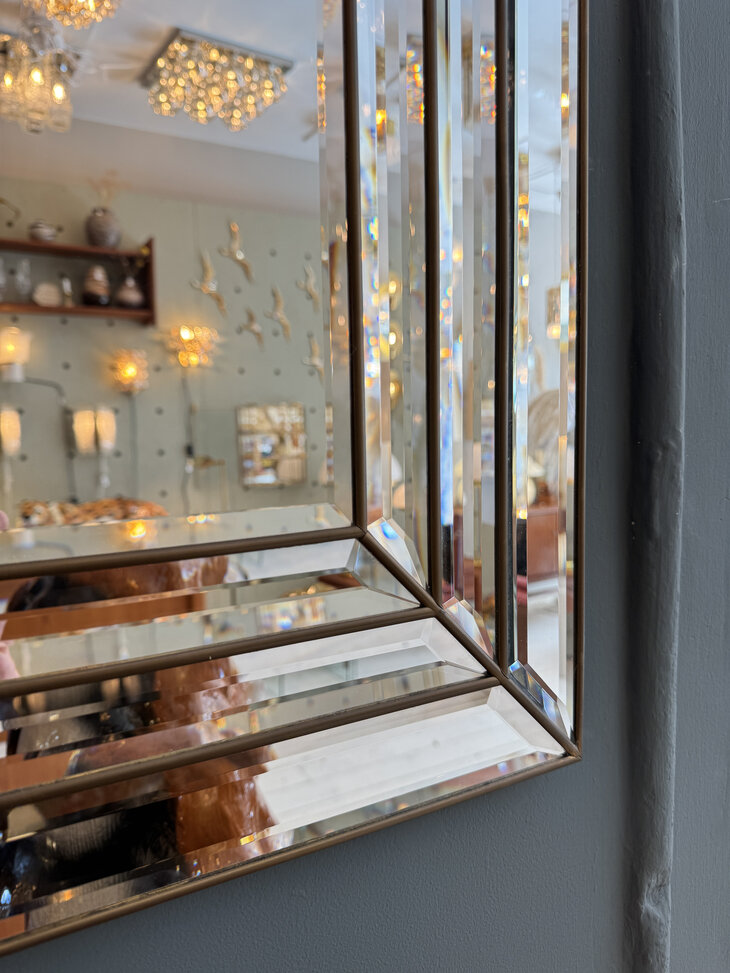 Vintage jaren '70 art deco stijl spiegel van facetgeslepen glaspanelen | Sprinkelhop