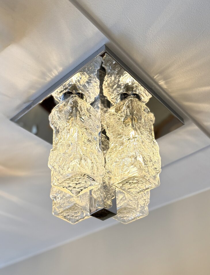 Hillebrand brutalistische ice glass plafondlamp vierkant chroom| Sprinkelhop