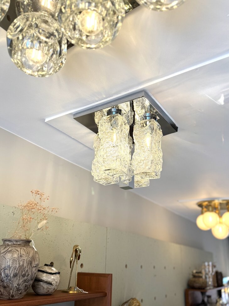 Hillebrand brutalistische ice glass plafondlamp vierkant chroom| Sprinkelhop