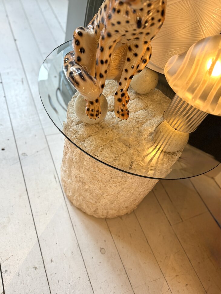 Vintage mactan stenen glazen salontafel Magnussen Ponte | Sprinkelhop