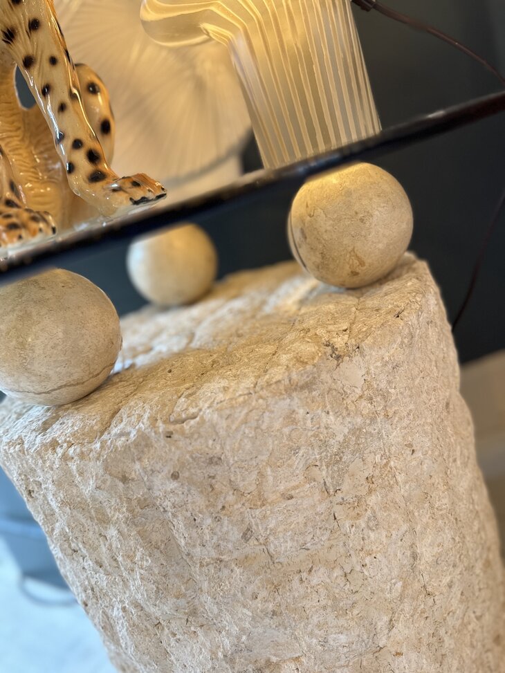 Vintage mactan stenen glazen salontafel Magnussen Ponte | Sprinkelhop