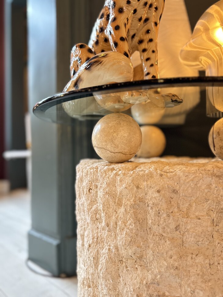 Vintage mactan stenen glazen salontafel Magnussen Ponte | Sprinkelhop