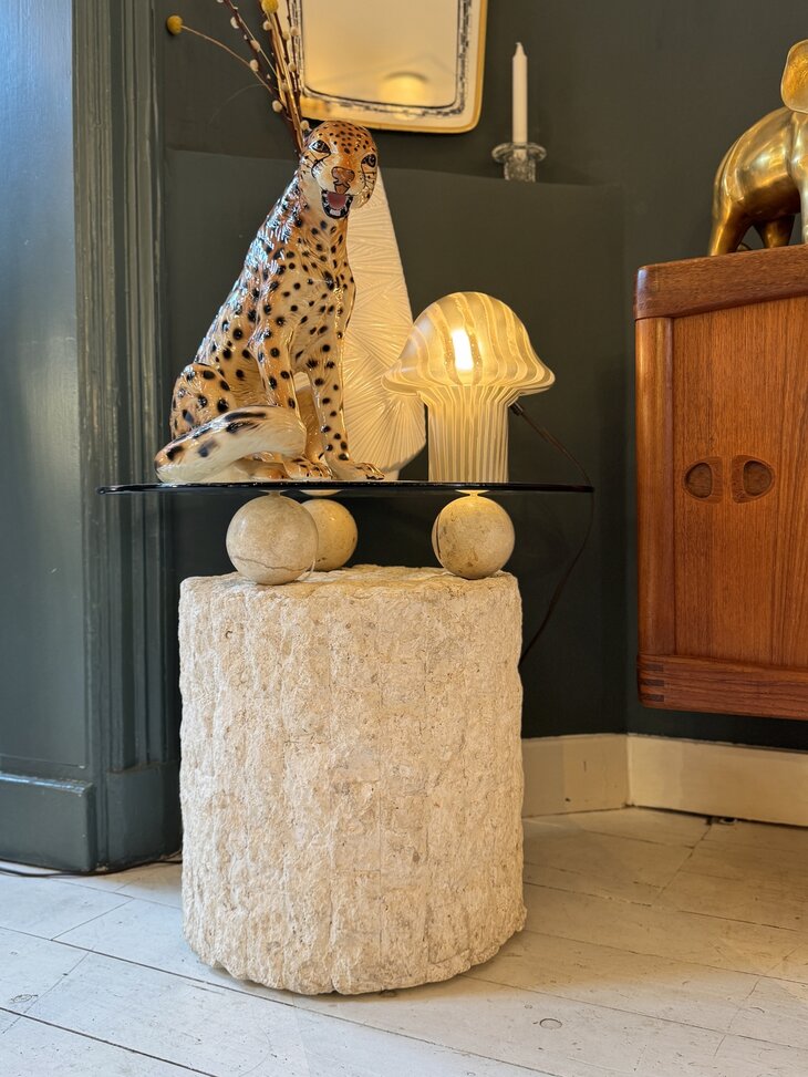 Vintage mactan stenen glazen salontafel Magnussen Ponte | Sprinkelhop