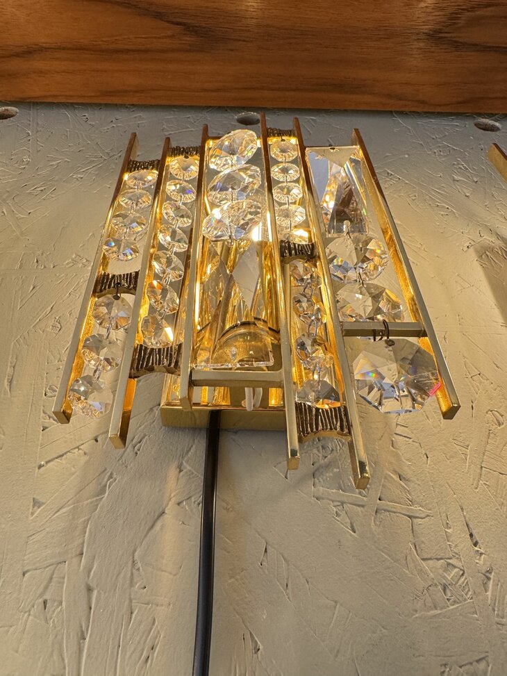 Jaren '70 Palwa Brutalistische messing kristallen wandlamp  | Sprinkelhop