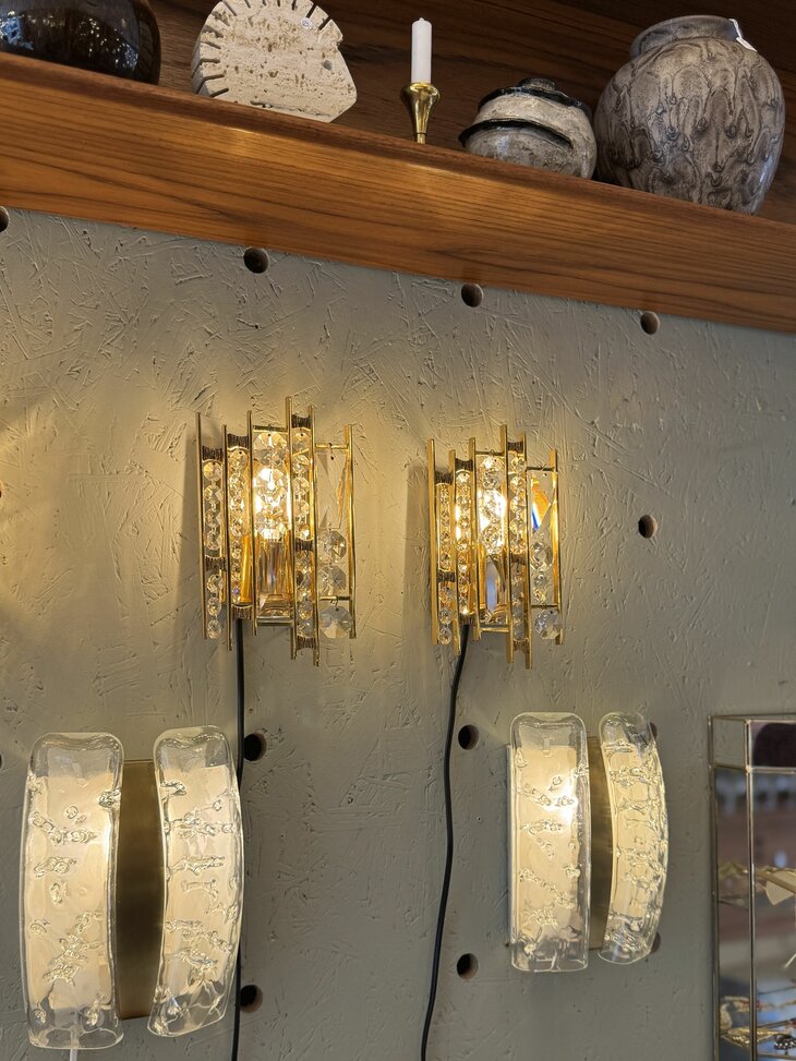 Jaren '70 Palwa Brutalistische messing kristallen wandlamp  | Sprinkelhop
