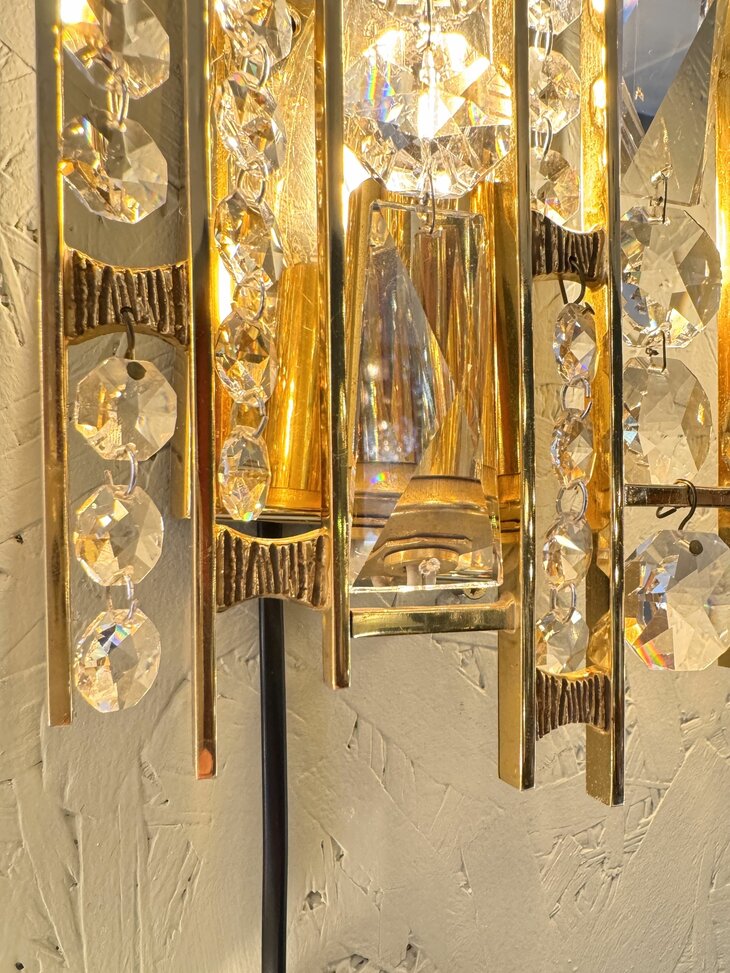 Jaren '70 Palwa Brutalistische messing kristallen wandlamp  | Sprinkelhop