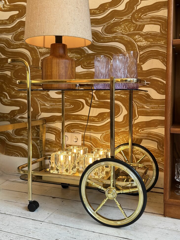 Vintage goudkleurige bar cart trolley serveerwagen 1980s | Sprinkelhop