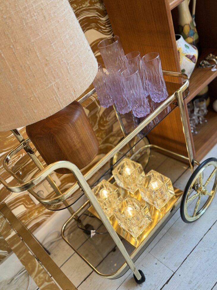 Vintage goudkleurige bar cart trolley serveerwagen 1980s | Sprinkelhop