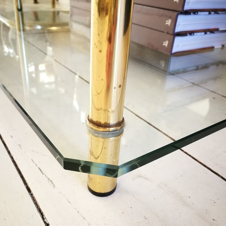 Vintage glazen salontafel bijzettafel messing buisframe | Sprinkelhop