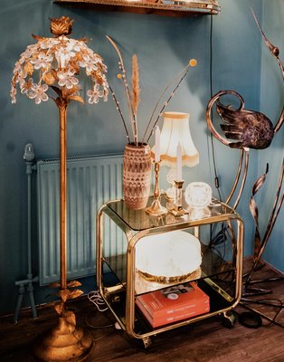 Banci Firenze vintage goud vergulde vloerlamp kristallen bloemen