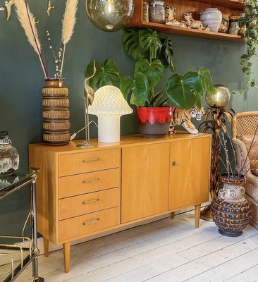 Vintage licht houten berken fineer dressoir