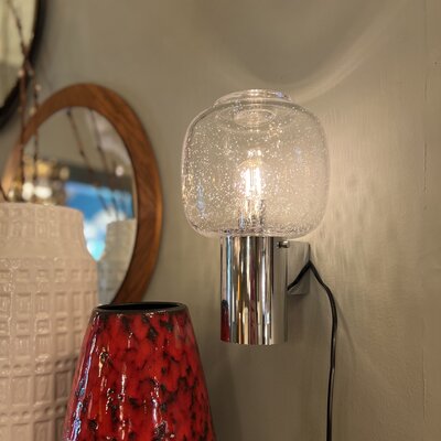 Vintage space age Glashutte Limburg chromen glazen wandlamp