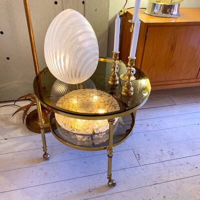 Vintage messing salontafel op wieltjes barcart