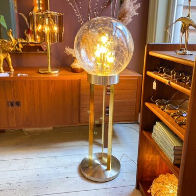 Doria Big Ball kristalglazen vloerlamp messing chroom