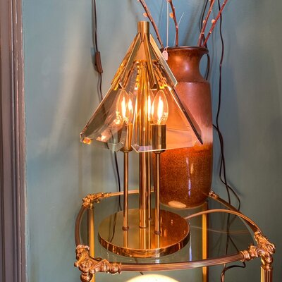 Vintage zeshoekige messing tafellamp Sische Leuchten