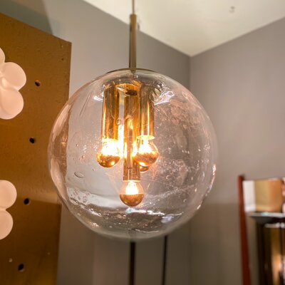Doria Big Ball kristalglazen hanglamp messing amberkleurig