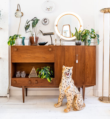 Vintage teak houten wandkast highboard